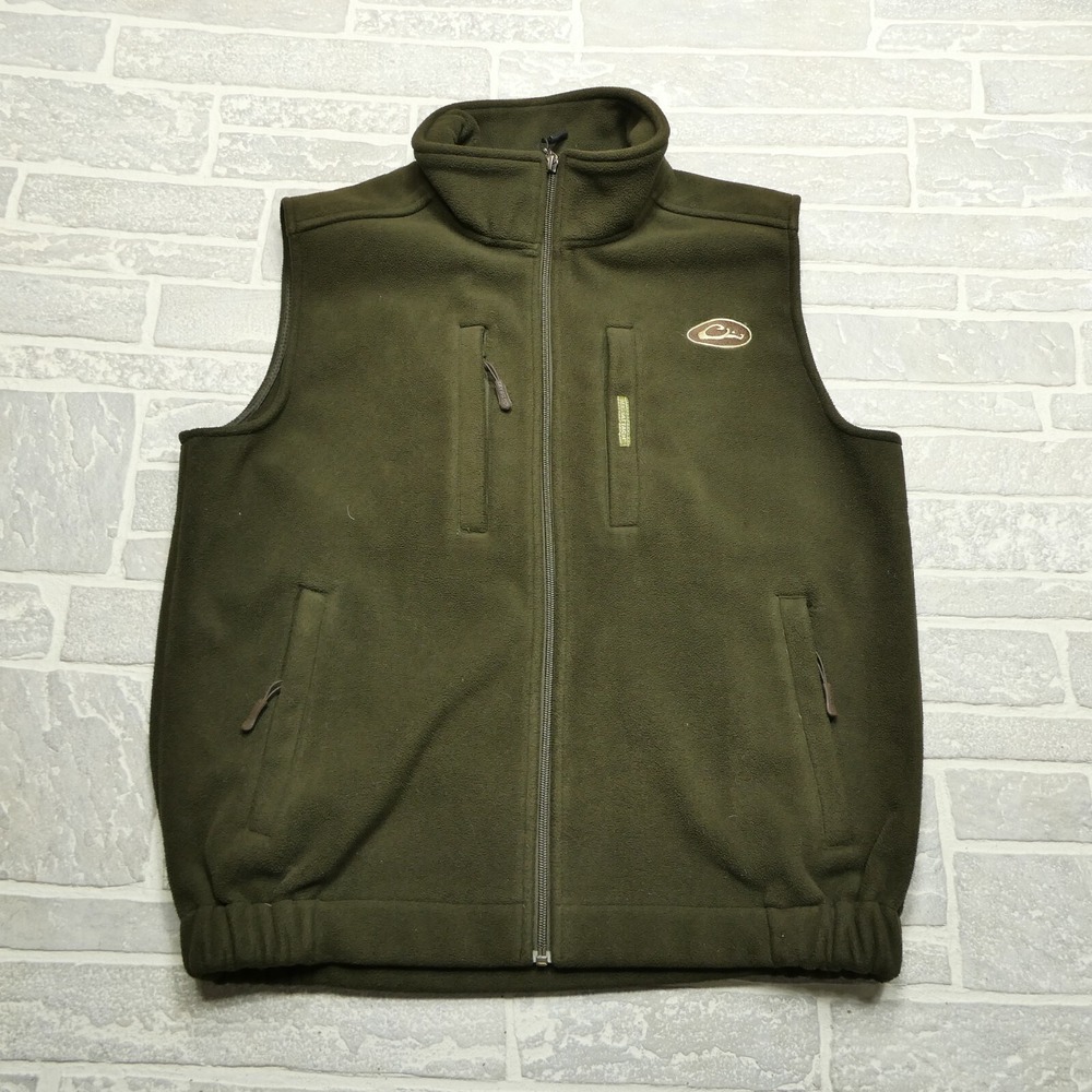 Drake Waterfowl Systems Vest Mens Medium Green Fleece Windbreaker Zip Pockets